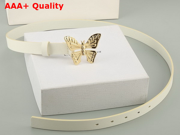 Dior Butterfly Buckle Belt in White Leather Replica