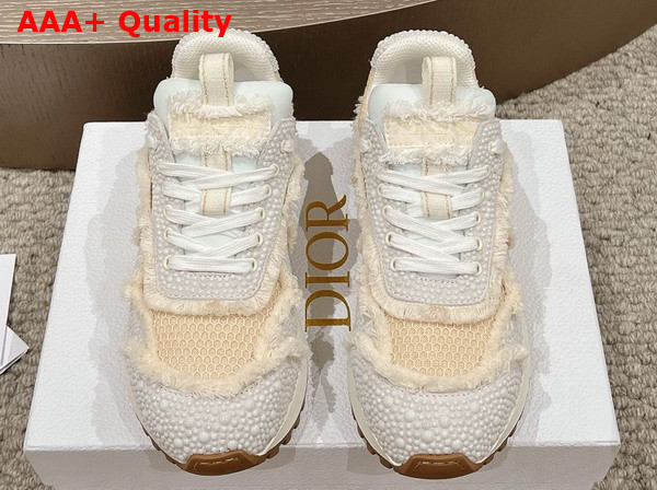 Dior C est Dior Sneaker Embroidered Cotton with Champagne Resin Pearls and Mesh Replica