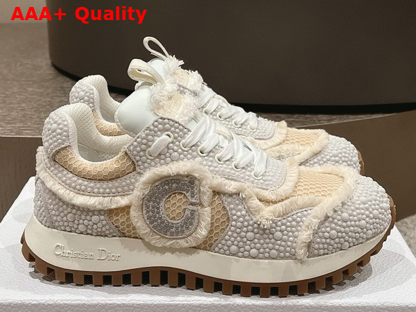 Dior C est Dior Sneaker Embroidered Cotton with Champagne Resin Pearls and Mesh Replica