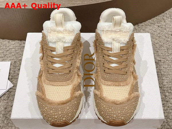 Dior C est Dior Sneaker Embroidered Cotton with Nude Resin Pearls and Mesh Replica