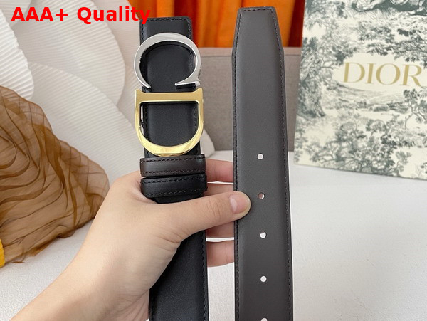 Dior CD Belt Buckle Reversible Belt Black and Chocolate Smooth Calfskin Replica