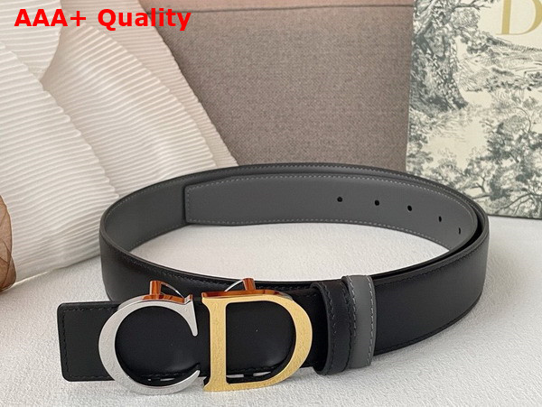 Dior CD Belt Buckle Reversible Belt Black and Grey Smooth Calfskin Replica