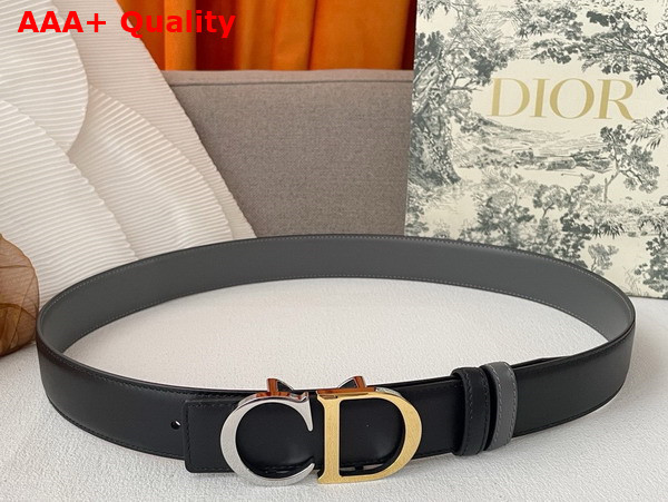 Dior CD Belt Buckle Reversible Belt Black and Grey Smooth Calfskin Replica