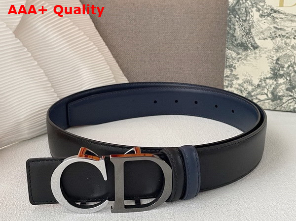 Dior CD Belt Buckle Reversible Belt Black and Navy Smooth Calfskin Replica