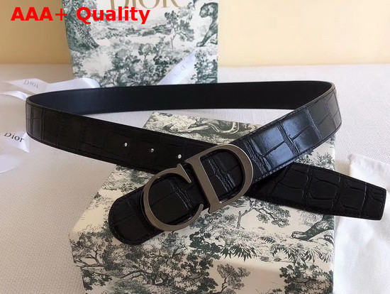 Dior CD Bucklet Buckle Belt in Black Croc Effect Calfskin with Ruthenium Finish Brass Buckle Replica