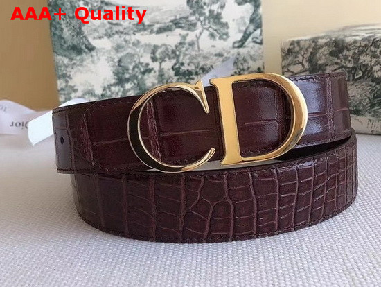 Dior CD Bucklet Buckle Belt in Brown Croc Effect Calfskin with Gold Finish Brass Buckle Replica