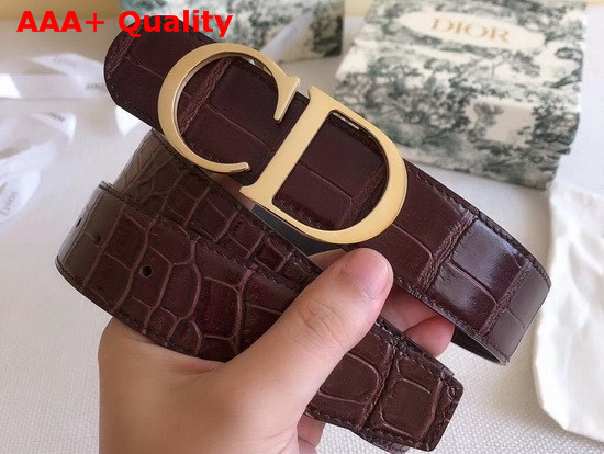 Dior CD Bucklet Buckle Belt in Brown Croc Effect Calfskin with Gold Finish Brass Buckle Replica