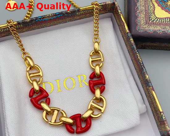 Dior CD Navy Necklace Gold Finish Metal and Raspberry Lacquer Replica