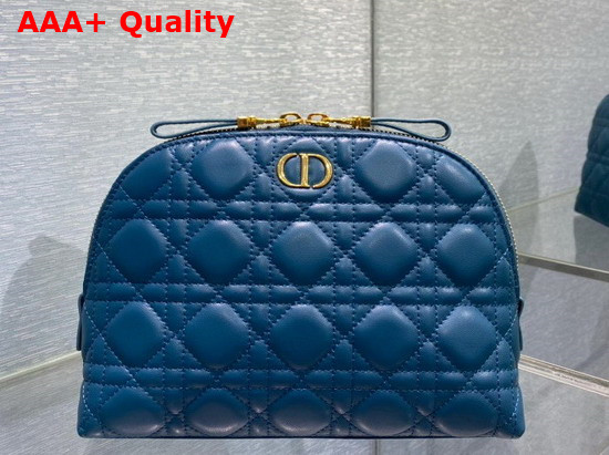 Dior Caro Beauty Pouch Blue Cannage Lambskin Replica