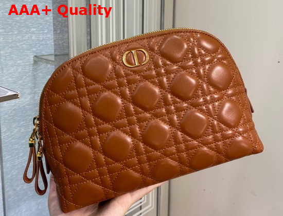 Dior Caro Beauty Pouch Cognac Colored Cannage Lambskin Replica