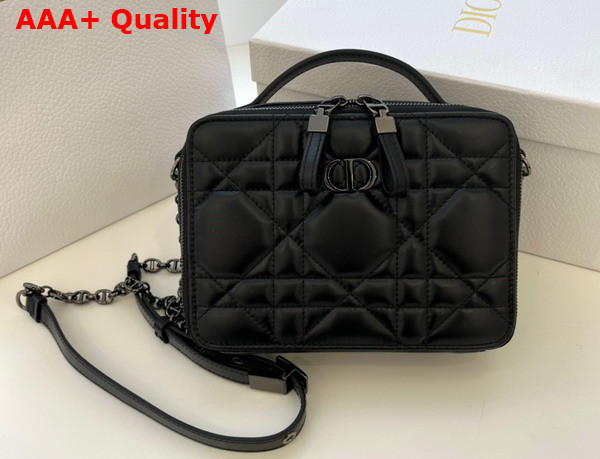 Dior Caro Box Bag with Chain Black Quilted Macrocannage Calfskin Replica