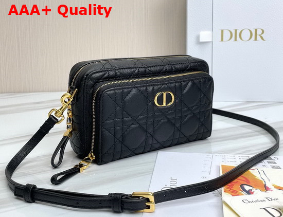 Dior Caro Double Pouch Black Supple Cannage Calfskin Replica