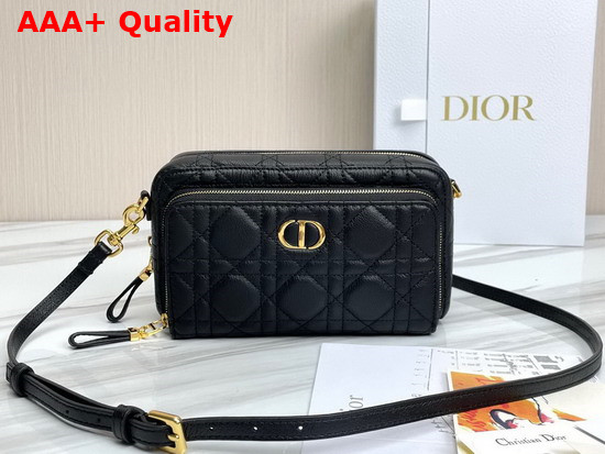 Dior Caro Double Pouch Black Supple Cannage Calfskin Replica