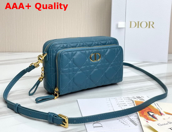 Dior Caro Double Pouch Deep Ocean Supple Cannage Calfskin Replica