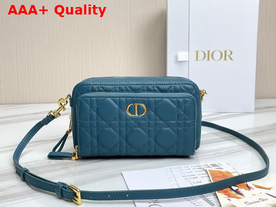 Dior Caro Double Pouch Deep Ocean Supple Cannage Calfskin Replica