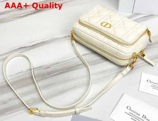 Dior Caro Double Pouch Ivory Supple Cannage Calfskin Replica