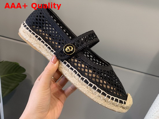 Dior Caro Espadrille Ballerina Flat Black Mesh Embroidery Replica