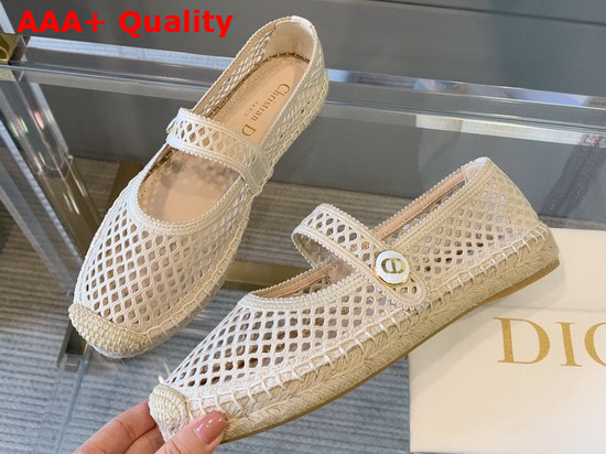 Dior Caro Espadrille Ballerina Flat Cream Mesh Embroidery Replica