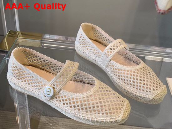 Dior Caro Espadrille Ballerina Flat Cream Mesh Embroidery Replica