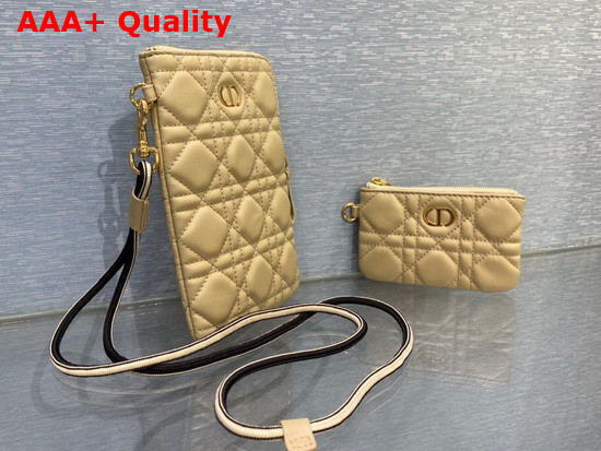 Dior Caro Multifunctional Pouch Beige Supple Cannage Calfskin Replica