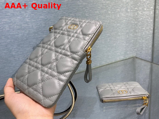 Dior Caro Multifunctional Pouch Gray Supple Cannage Calfskin Replica