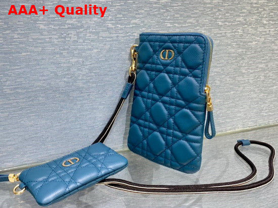 Dior Caro Multifunctional Pouch Steel Blue Supple Cannage Calfskin Replica