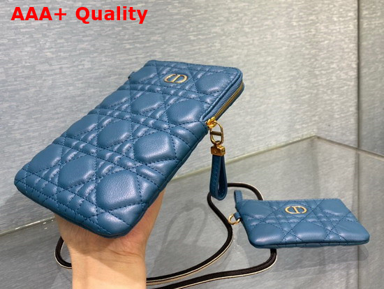 Dior Caro Multifunctional Pouch Steel Blue Supple Cannage Calfskin Replica