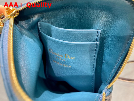 Dior Caro Multifunctional Pouch Steel Blue Supple Cannage Calfskin Replica