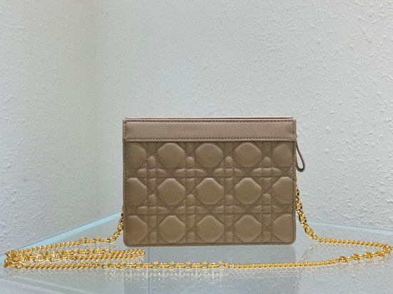 Dior Caro Zipped Pouch with Chain Beige Supple Cannage Calfskin Replica