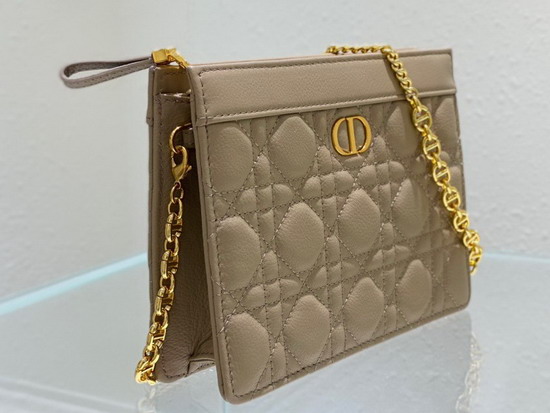 Dior Caro Zipped Pouch with Chain Beige Supple Cannage Calfskin Replica