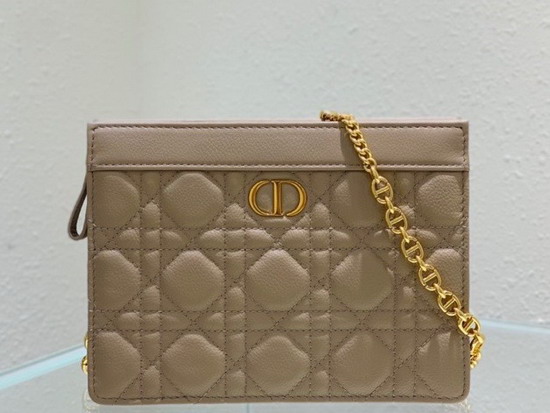 Dior Caro Zipped Pouch with Chain Beige Supple Cannage Calfskin Replica