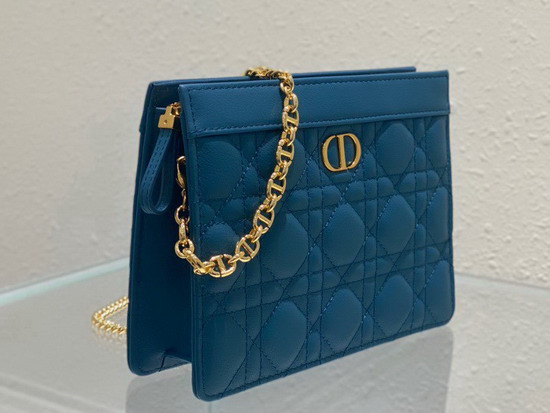 Dior Caro Zipped Pouch with Chain Blue Supple Cannage Calfskin Replica