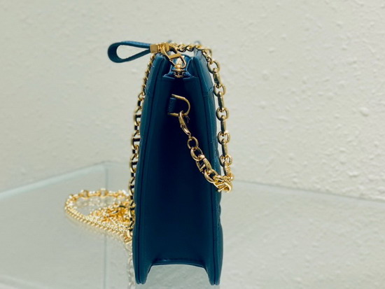 Dior Caro Zipped Pouch with Chain Blue Supple Cannage Calfskin Replica