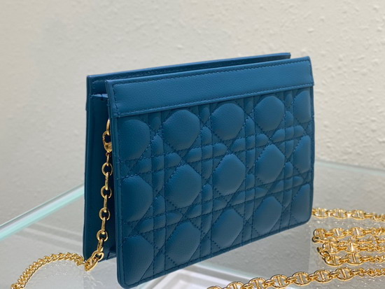 Dior Caro Zipped Pouch with Chain Blue Supple Cannage Calfskin Replica