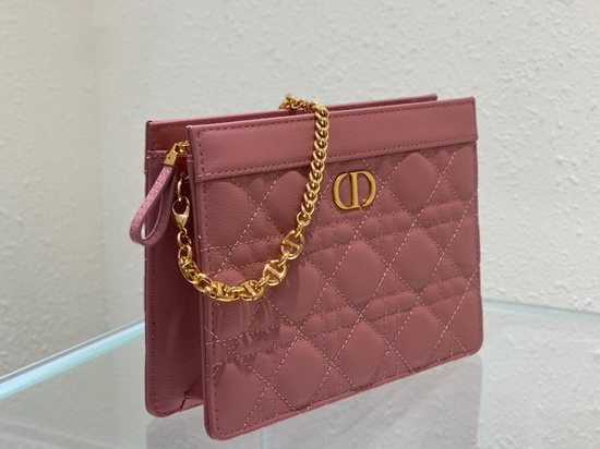 Dior Caro Zipped Pouch with Chain Blush Supple Cannage Calfskin Replica