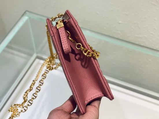 Dior Caro Zipped Pouch with Chain Blush Supple Cannage Calfskin Replica