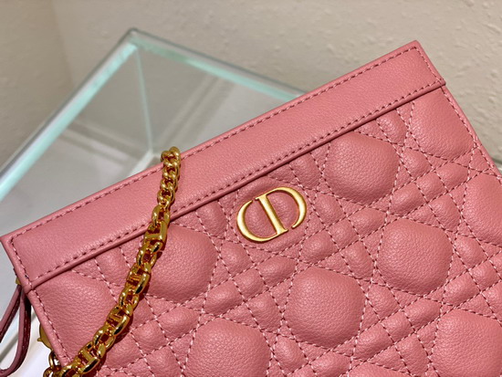 Dior Caro Zipped Pouch with Chain Blush Supple Cannage Calfskin Replica