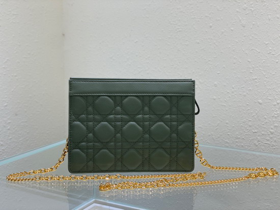 Dior Caro Zipped Pouch with Chain Cedar Green Supple Cannage Calfskin Replica