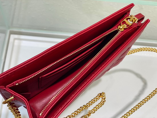 Dior Caro Zipped Pouch with Chain Red Supple Cannage Calfskin Replica