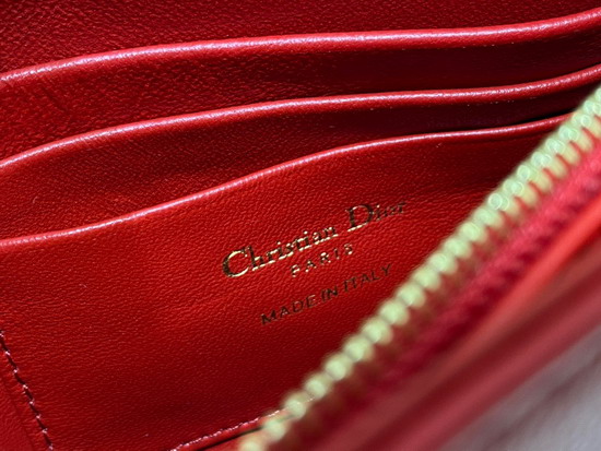 Dior Caro Zipped Pouch with Chain Red Supple Cannage Calfskin Replica