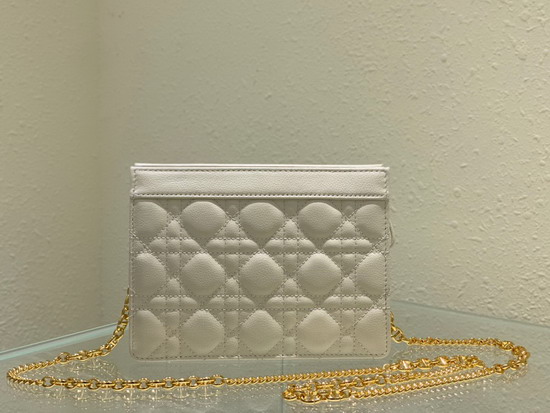 Dior Caro Zipped Pouch with Chain White Supple Cannage Calfskin Replica