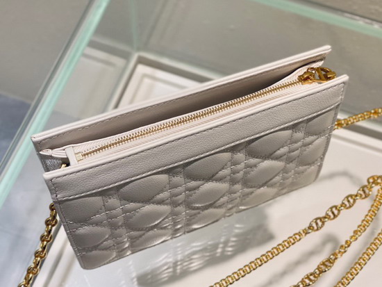 Dior Caro Zipped Pouch with Chain White Supple Cannage Calfskin Replica