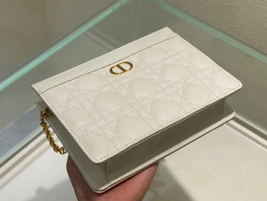 Dior Caro Zipped Pouch with Chain White Supple Cannage Calfskin Replica