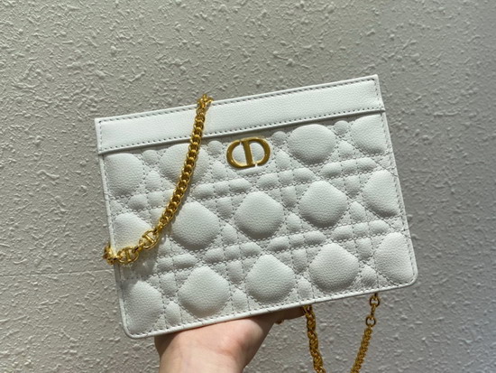 Dior Caro Zipped Pouch with Chain White Supple Cannage Calfskin Replica