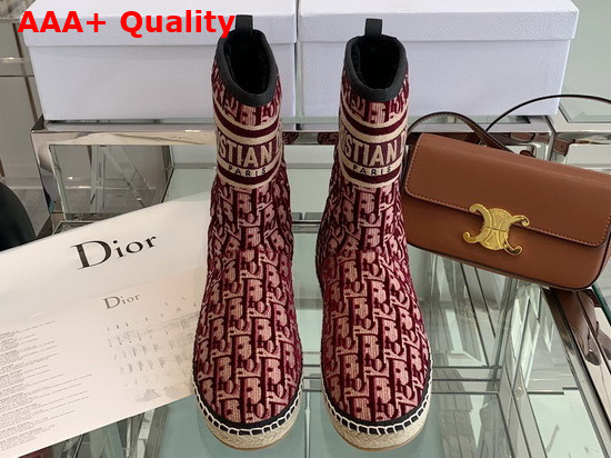 Dior Chez Moi Dior Granville Ankle Boot Burgundy Dior Oblique Embroidered Velvet Replica