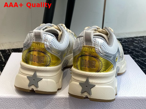 Dior Chrono Sneaker Beige Mesh with Gold Tone and Silver Tone Laminated Leather Effect Panels Replica