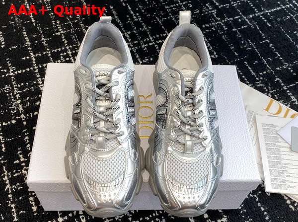 Dior Chrono Sneaker Gray Mesh with Silver Tone Laminated Leather Effect Panels Replica