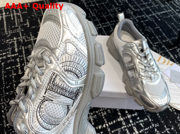 Dior Chrono Sneaker Gray Mesh with Silver Tone Laminated Leather Effect Panels Replica