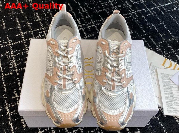 Dior Chrono Sneaker white Mesh with Nude and Silver Tone Laminated Leather Effect Panels Replica