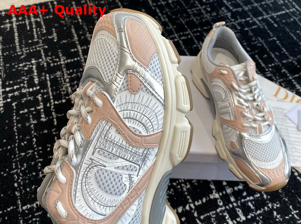 Dior Chrono Sneaker white Mesh with Nude and Silver Tone Laminated Leather Effect Panels Replica